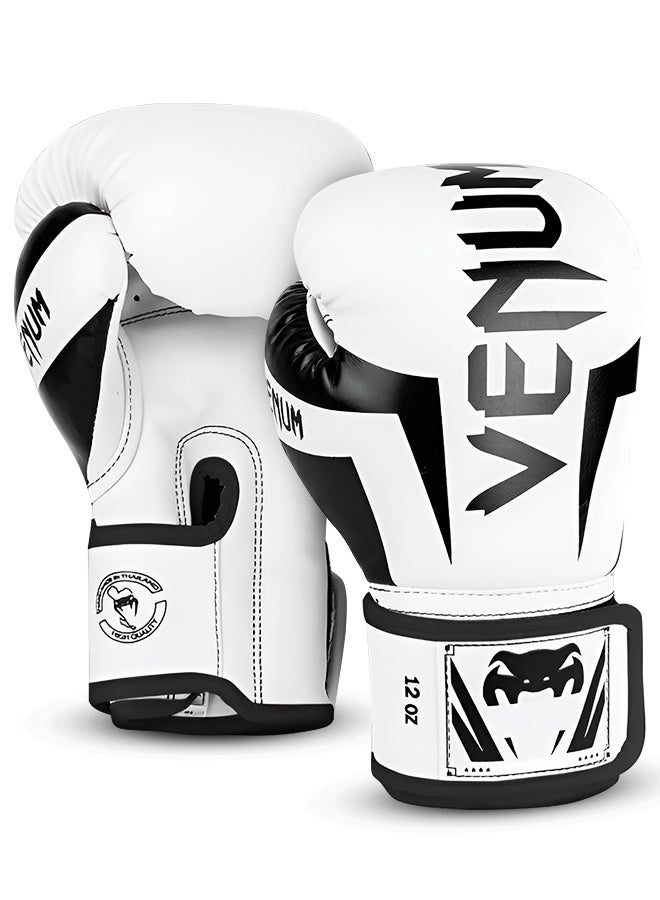 12OZ Boxing Gloves PU Leather, Muay Thai Kickboxing MMA Sparring Training, Advanced TAKKA Closure, Padding, Punch Bags Speed Ball Focus Pads Workout-White